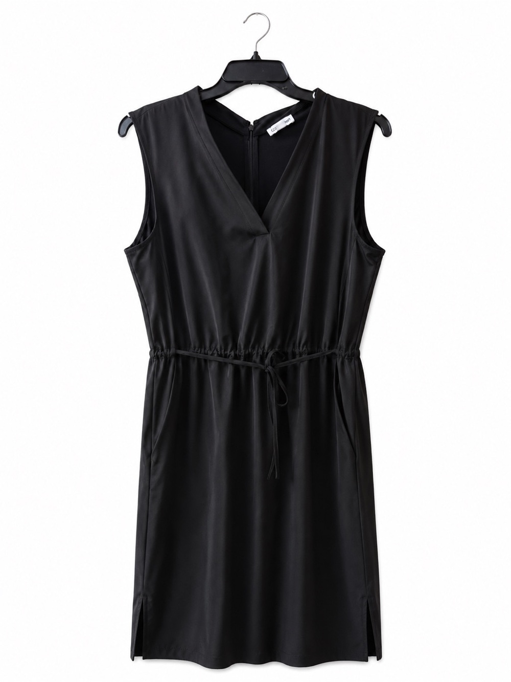 Calvin Klein Black Sleeveless Drawstring V-Neck Mini Dress